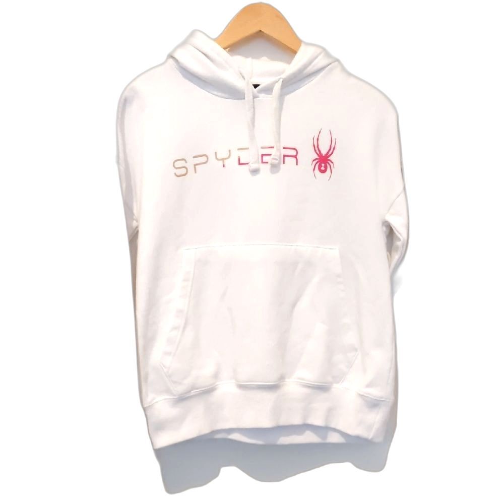Women's Spyder White Fleece Hoodie with Pink Logo Size M - Picture 2 of 6